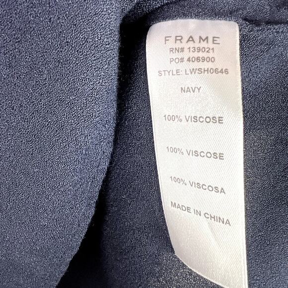 FRAME Denim Navy Long Sleeve Blouse Cinch Tie Cuff Tie Neck Viscose MEDIUM - Picture 5 of 6